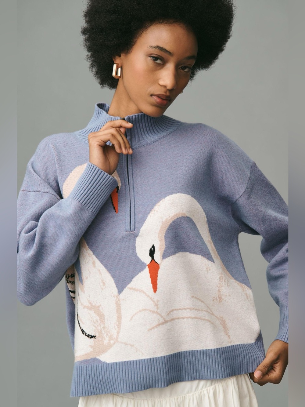 Anthropologie Maeve Montana Mock-Neck Half-Zip Swan Sweater (Size S) - NWT